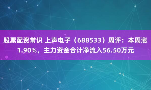 股票配资常识 上声电子（688533）周评：本周涨1.90%，主力资金合计净流入56.50万元